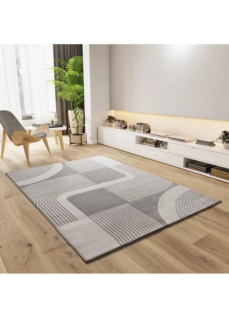 Alfombra geométrica con relieve Flora 12960 Plata