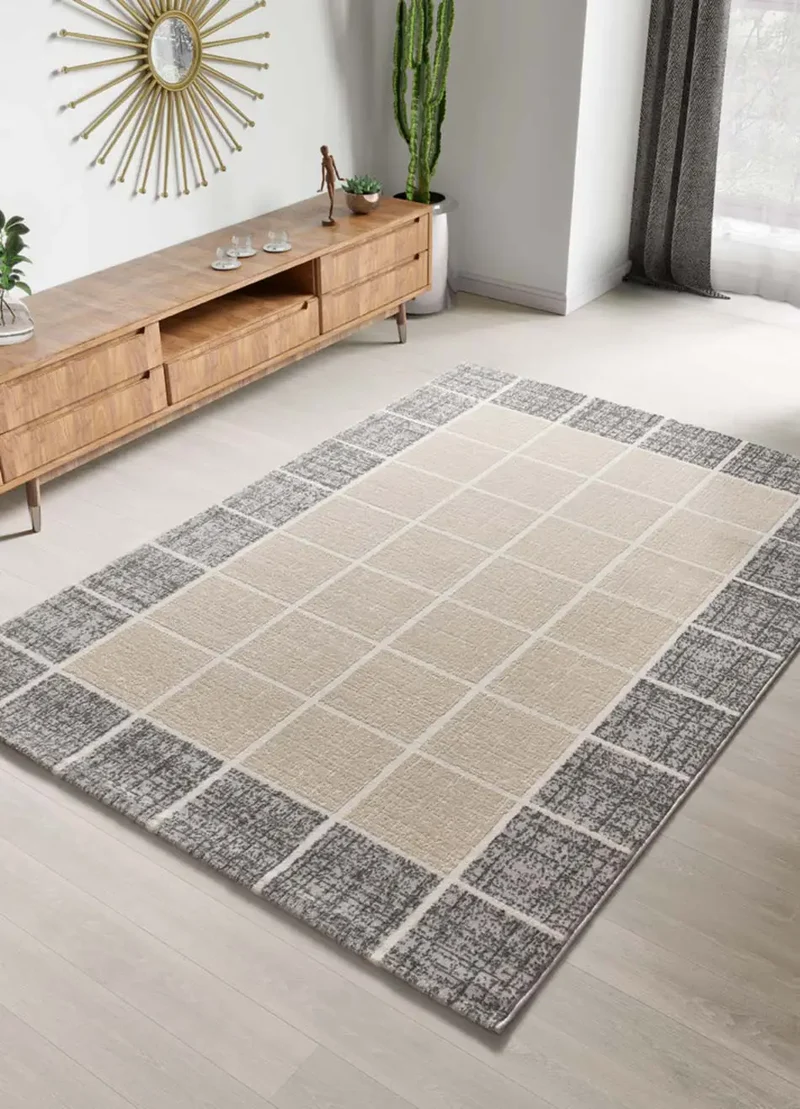 Alfombra geométrica con relieve Flora 12959 Blanco