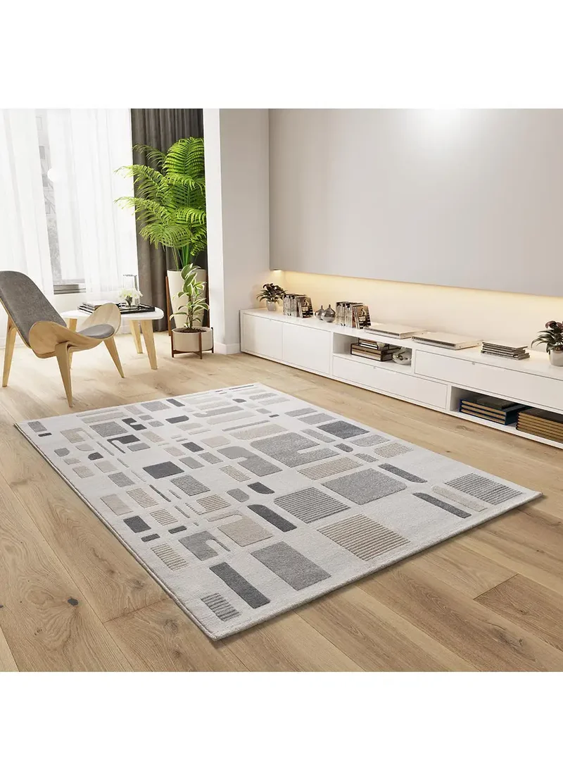 Alfombra geométrica con relieve Flora 12955 Plata