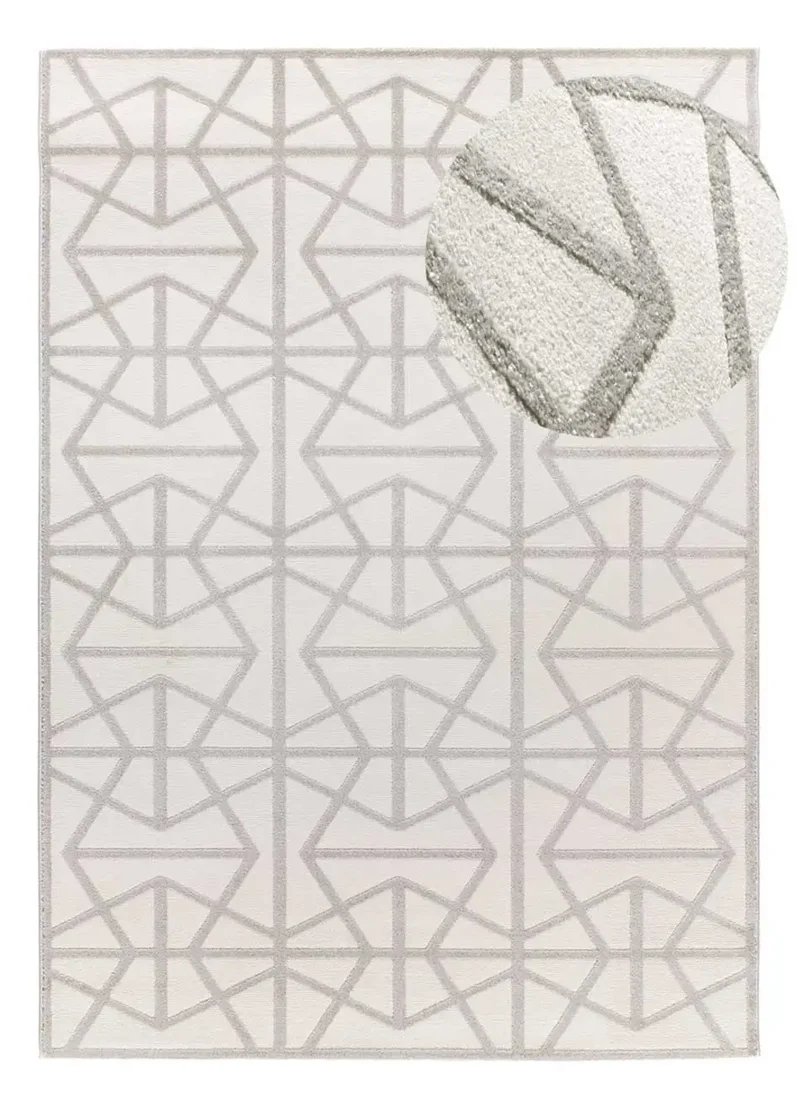 Alfombra geométrica con relieve Flora 12937 Plata