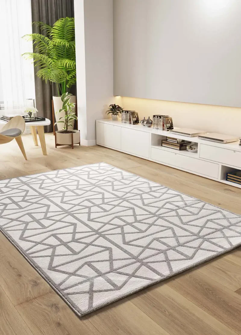 Alfombra geométrica con relieve Flora 12937 Plata