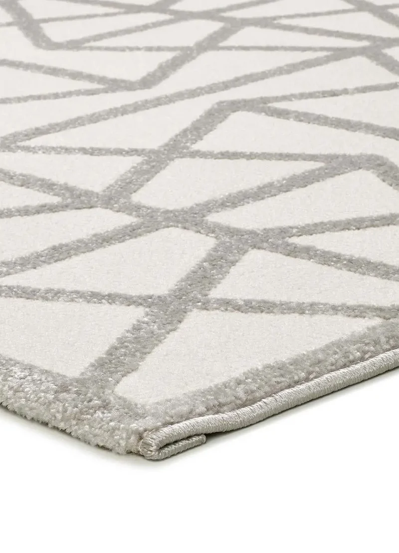 Alfombra geométrica con relieve Flora 12937 Plata