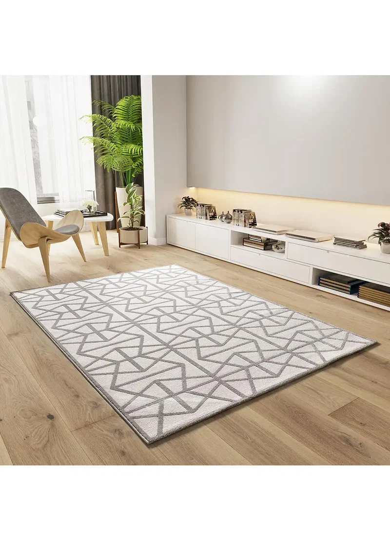 Alfombra geométrica con relieve Flora 12937 Plata