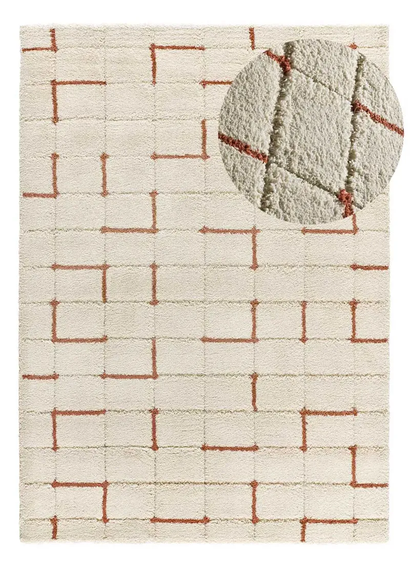 Alfombra shaggy con relieve Brenda 8834 Blanco