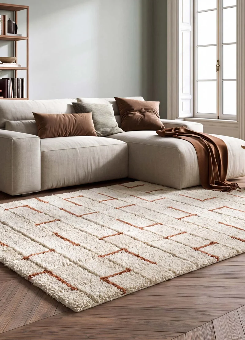 Alfombra shaggy con relieve Brenda 8834 Blanco