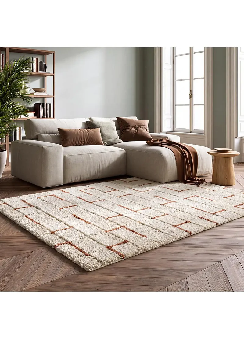 Alfombra shaggy con relieve Brenda 8834 Blanco