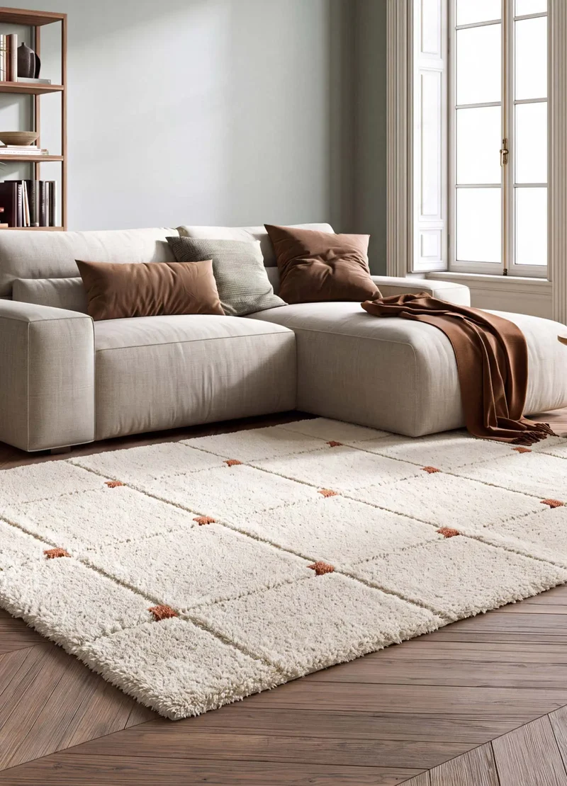 Alfombra shaggy con relieve Brenda 8830 Blanco