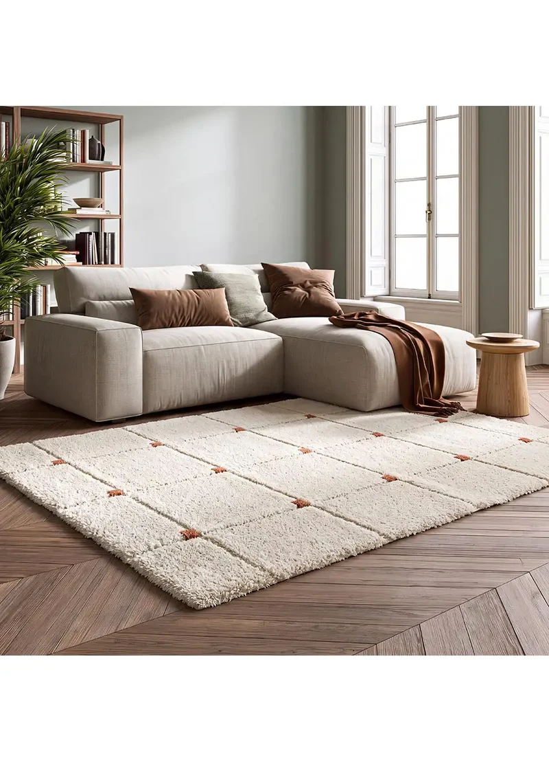 Alfombra shaggy con relieve Brenda 8830 Blanco
