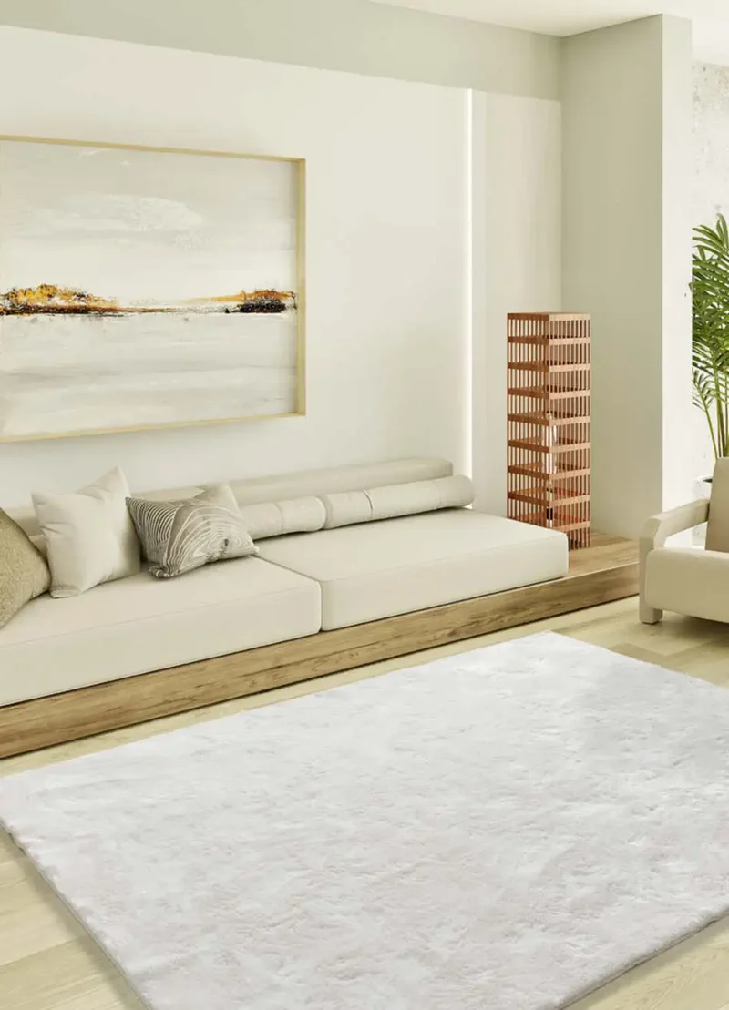 Alfombra shaggy antideslizante Roma Liso Blanco