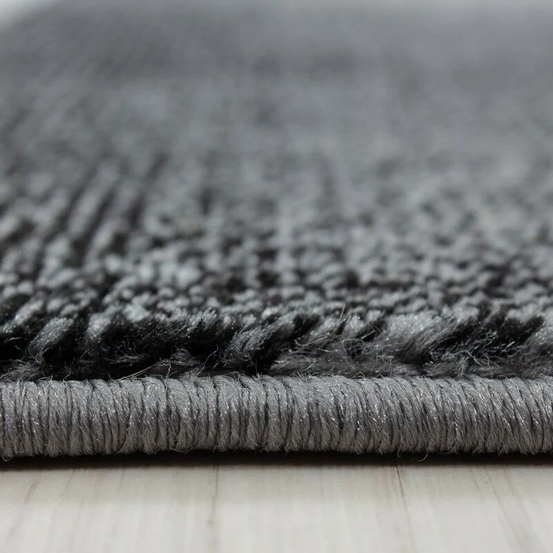 Kurzflor Läufer Teppich Wohnzimmerteppich gemustert Schwarz Grau meliert