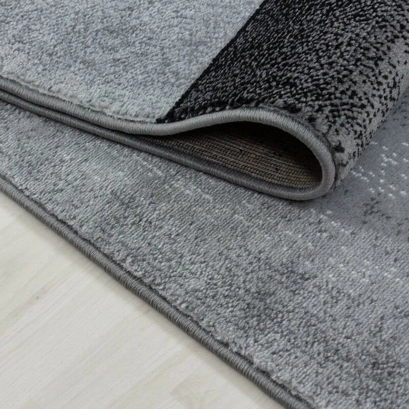 Kurzflor Läufer Teppich Wohnzimmerteppich gemustert Schwarz Grau meliert