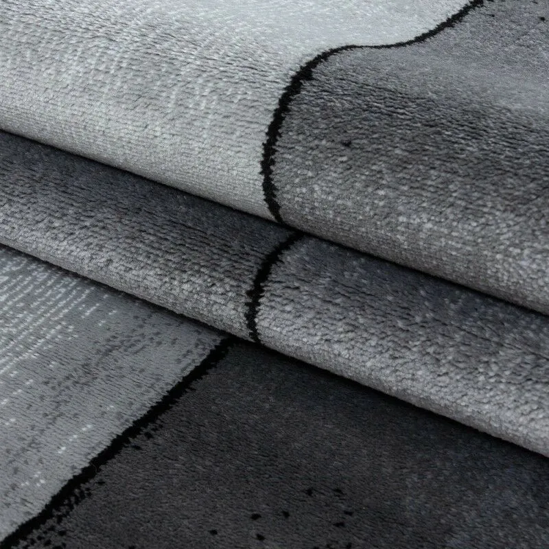 Kurzflor Läufer Teppich Wohnzimmerteppich gemustert Schwarz Grau meliert