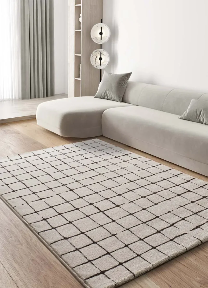 Alfombra geométrica blanco y negro Retro 12898