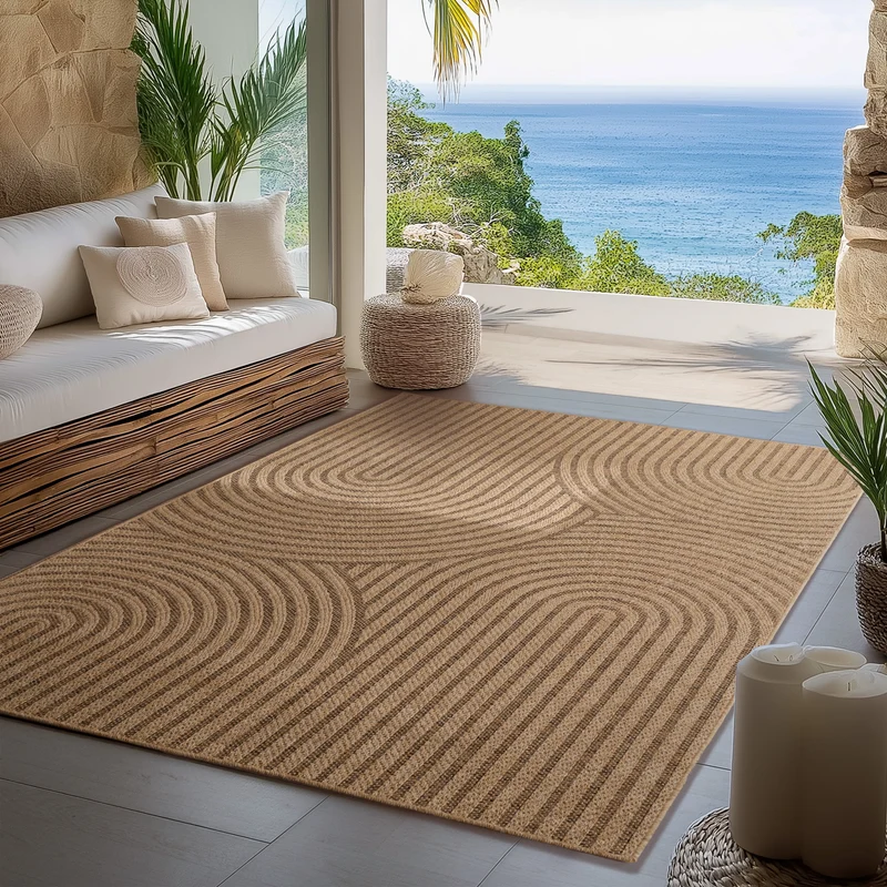 Carpettex Outdoor Teppich Skandi Boho Wetterfest Waschbar Natur Optik