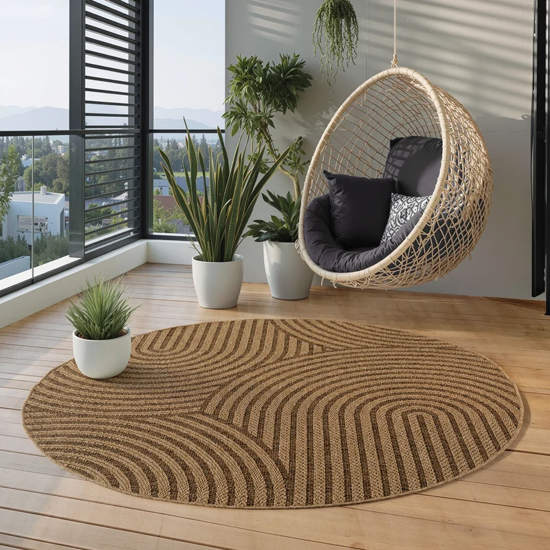 Carpettex Outdoor Teppich Skandi Boho Wetterfest Waschbar Natur Optik