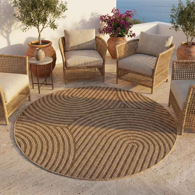 Carpettex Outdoor Teppich Skandi Boho Wetterfest Waschbar Natur Optik