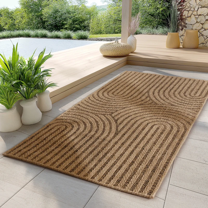 Carpettex Outdoor Teppich Skandi Boho Wetterfest Waschbar Natur Optik