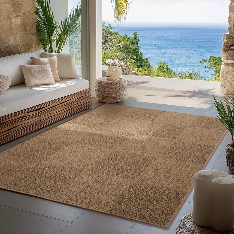 Carpettex Outdoor Teppich Karo Wetterfest Waschbar Natur Optik