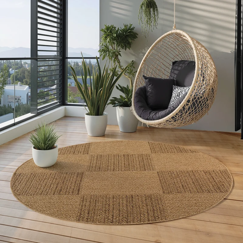 Carpettex Outdoor Teppich Karo Wetterfest Waschbar Natur Optik