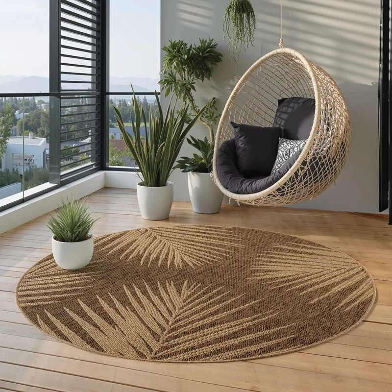 Carpettex Outdoor Teppich Palmen Wetterfest Waschbar Natur Optik