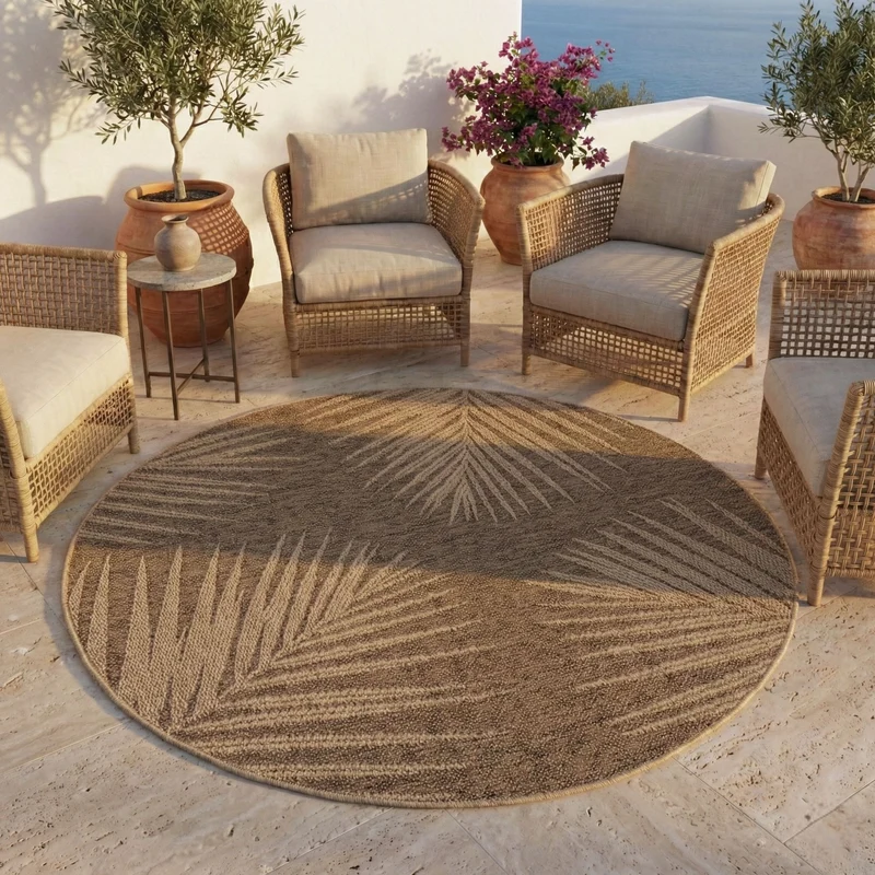Carpettex Outdoor Teppich Palmen Wetterfest Waschbar Natur Optik