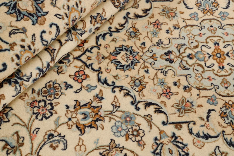 MY-RUG Teppich "Keshan Fine" Zentrales Medaillon auf hellem Hintergrund, Handgeknüpft
