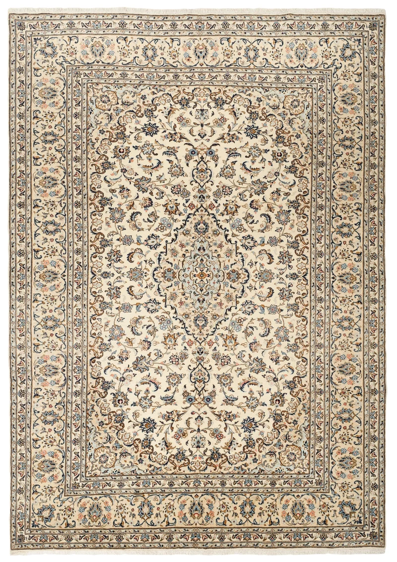 MY-RUG Teppich "Keshan Fine" Zentrales Medaillon auf hellem Hintergrund, Handgeknüpft