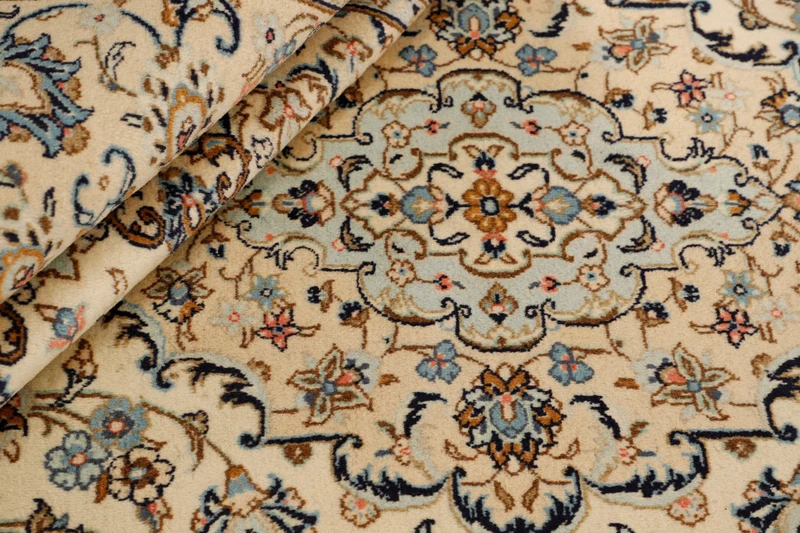 MY-RUG Teppich "Keshan Fine" Zentrales Medaillon auf hellem Hintergrund, Handgeknüpft