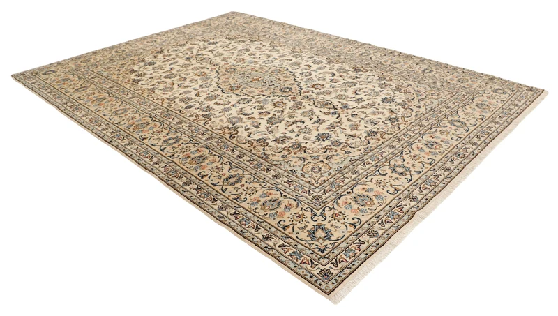 MY-RUG Teppich "Keshan Fine" Zentrales Medaillon auf hellem Hintergrund, Handgeknüpft