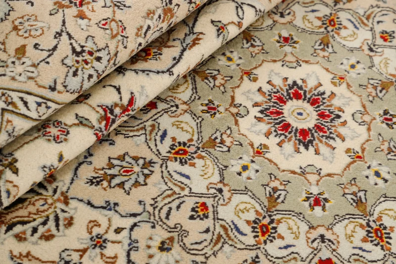 MY-RUG Teppich "Keshan Fine" Zentrales Medaillon auf hellem Hintergrund, Handgeknüpft