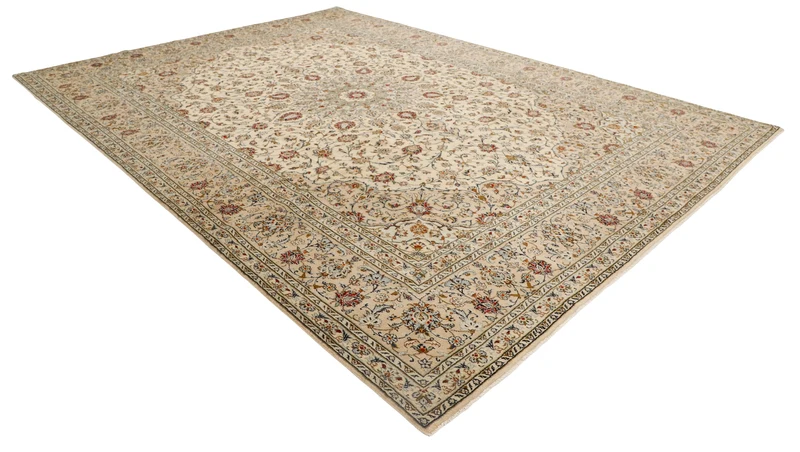 MY-RUG Teppich "Keshan Fine" Zentrales Medaillon auf hellem Hintergrund, Handgeknüpft