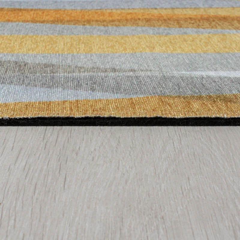 Waschbarer Teppich - Fabio Stripe Grau Gelb