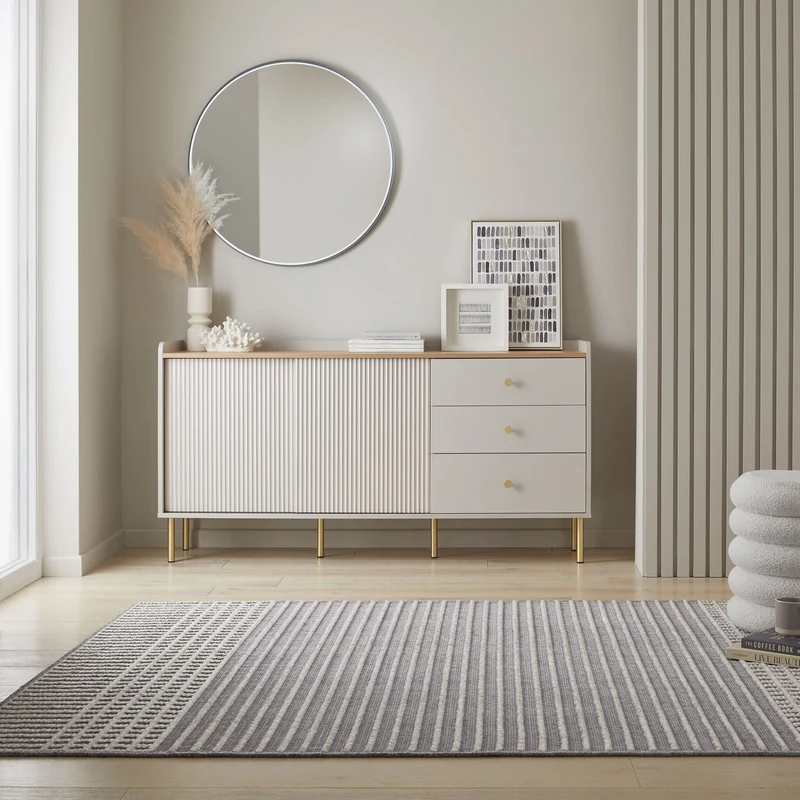 Waschbarer Teppich - Elto Stripe Grau