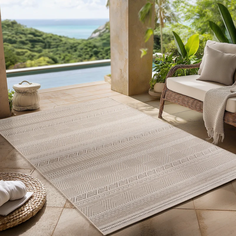 Carpettex Outdoor Teppich Beige Wetterfest UV-beständig Skandi Boho