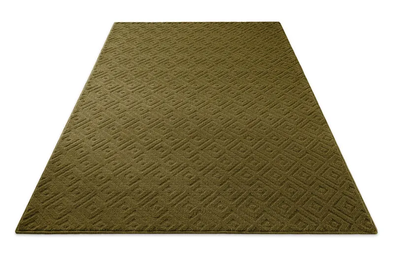 Kurzflor Teppich aus Schurwolle Oliv Grün "Castello TWO" WECONhome