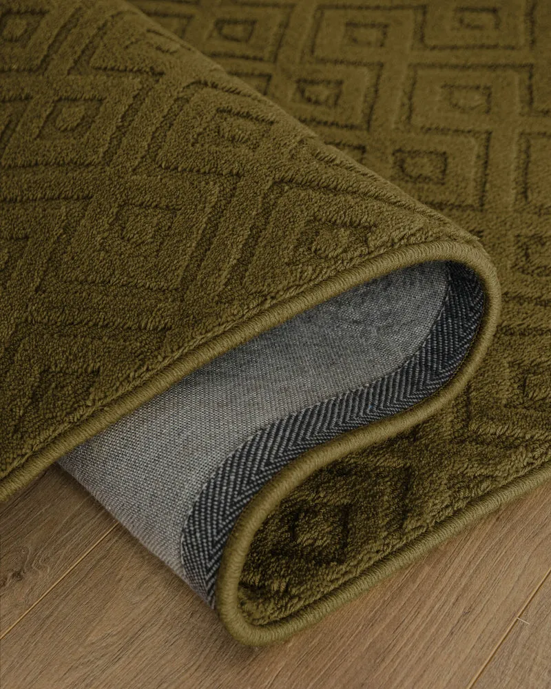 Kurzflor Teppich aus Schurwolle Oliv Grün "Castello TWO" WECONhome