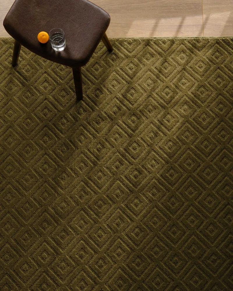 Kurzflor Teppich aus Schurwolle Oliv Grün "Castello TWO" WECONhome