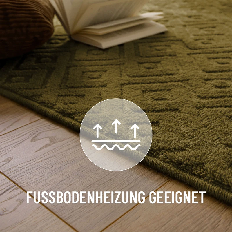 Kurzflor Teppich aus Schurwolle Oliv Grün "Castello TWO" WECONhome