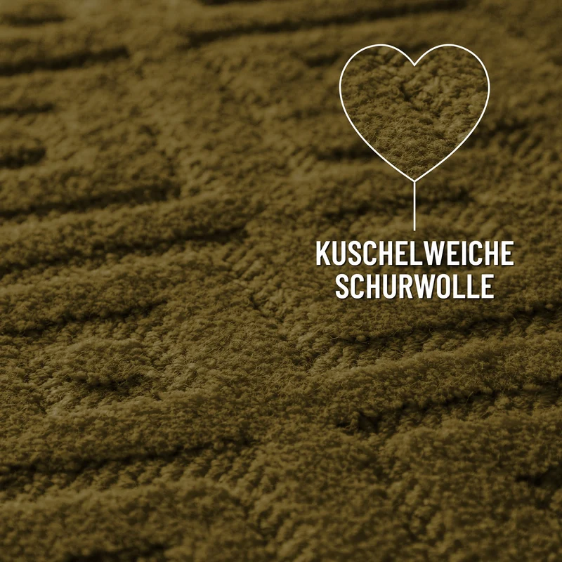 Kurzflor Teppich aus Schurwolle Oliv Grün "Castello TWO" WECONhome