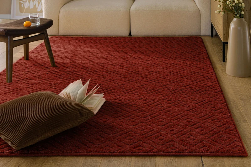 Kurzflor Teppich aus Schurwolle Purpur Rot "Castello TWO" WECONhome