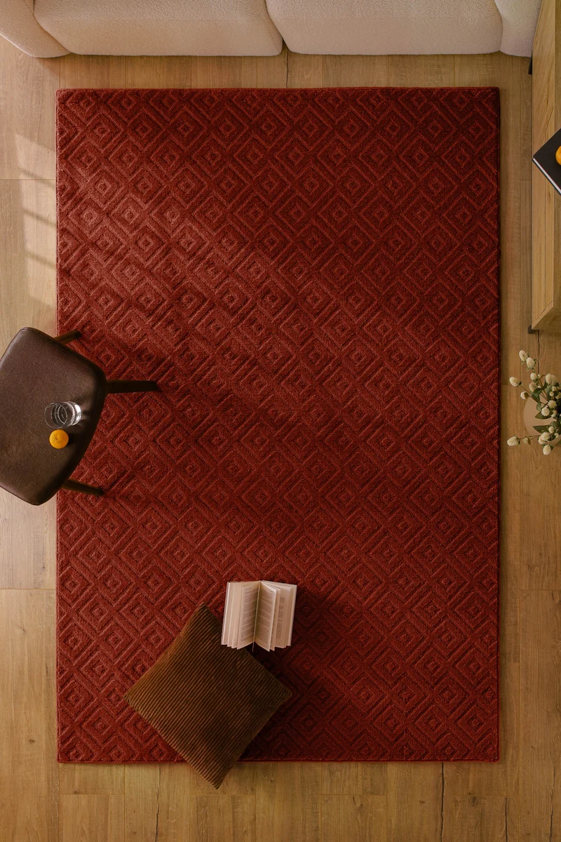 Kurzflor Teppich aus Schurwolle Purpur Rot "Castello TWO" WECONhome