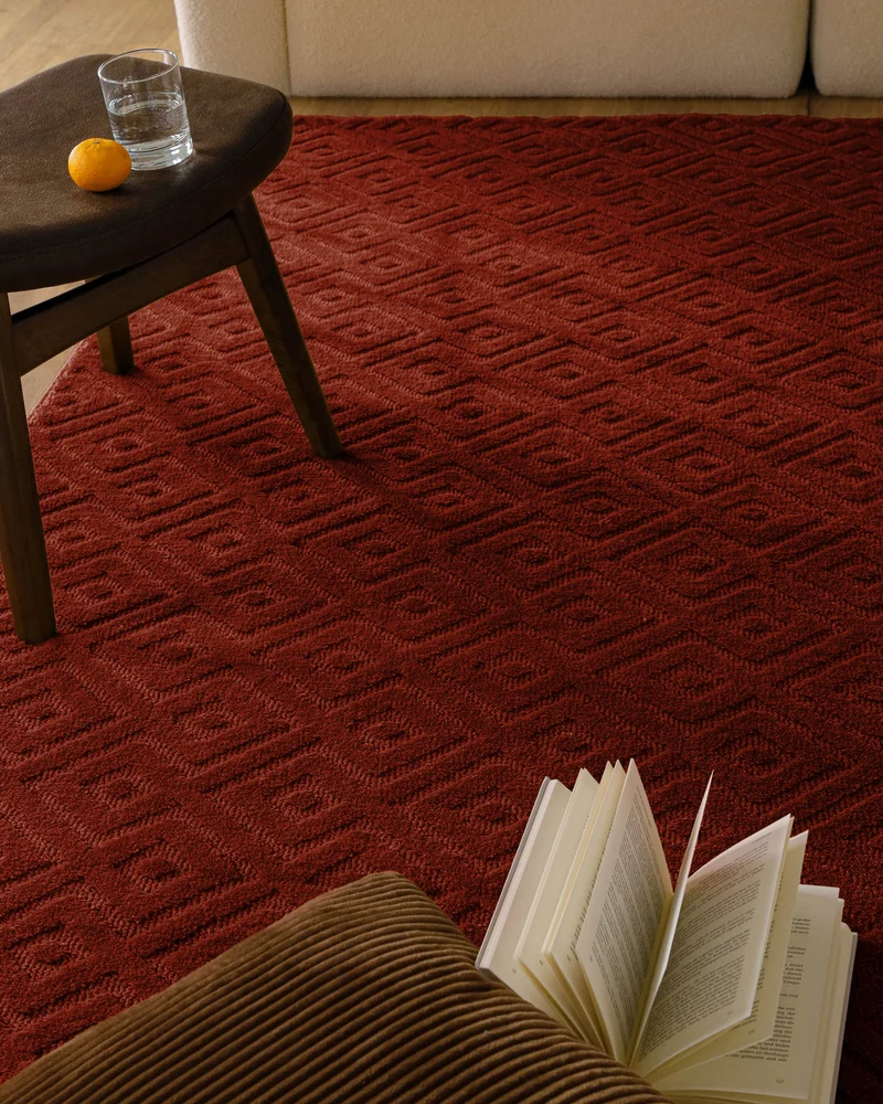 Kurzflor Teppich aus Schurwolle Purpur Rot "Castello TWO" WECONhome