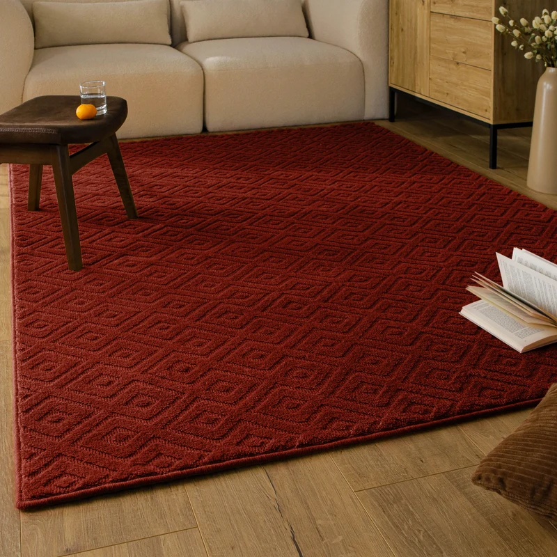 Kurzflor Teppich aus Schurwolle Purpur Rot "Castello TWO" WECONhome
