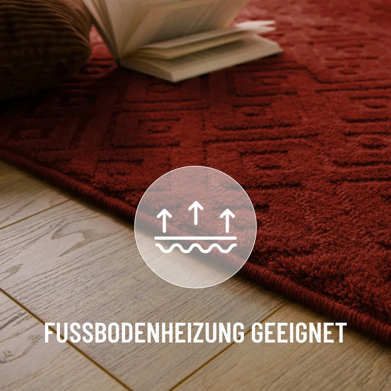 Kurzflor Teppich aus Schurwolle Purpur Rot "Castello TWO" WECONhome