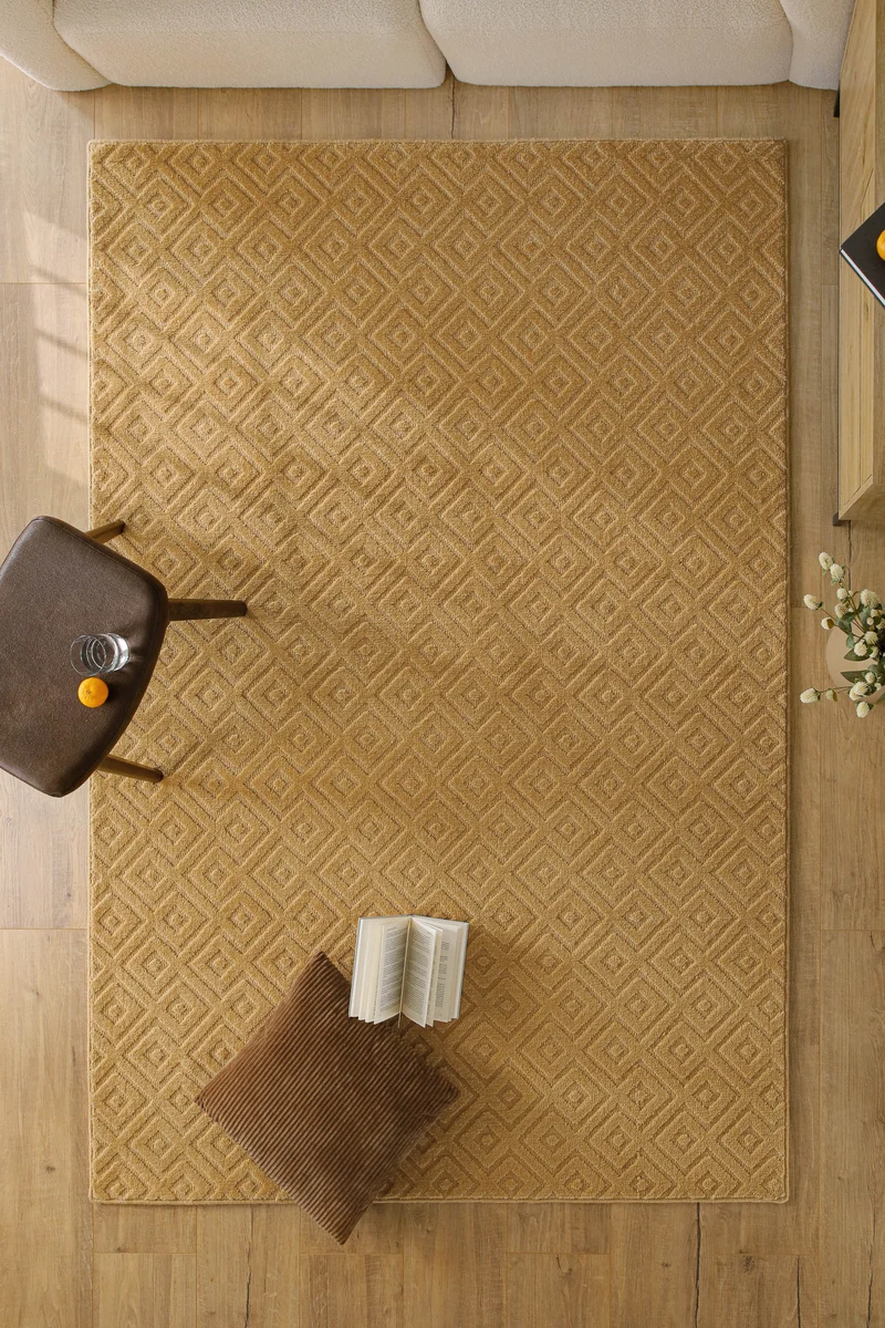 Kurzflor Teppich aus Schurwolle Karamell "Castello TWO" WECONhome
