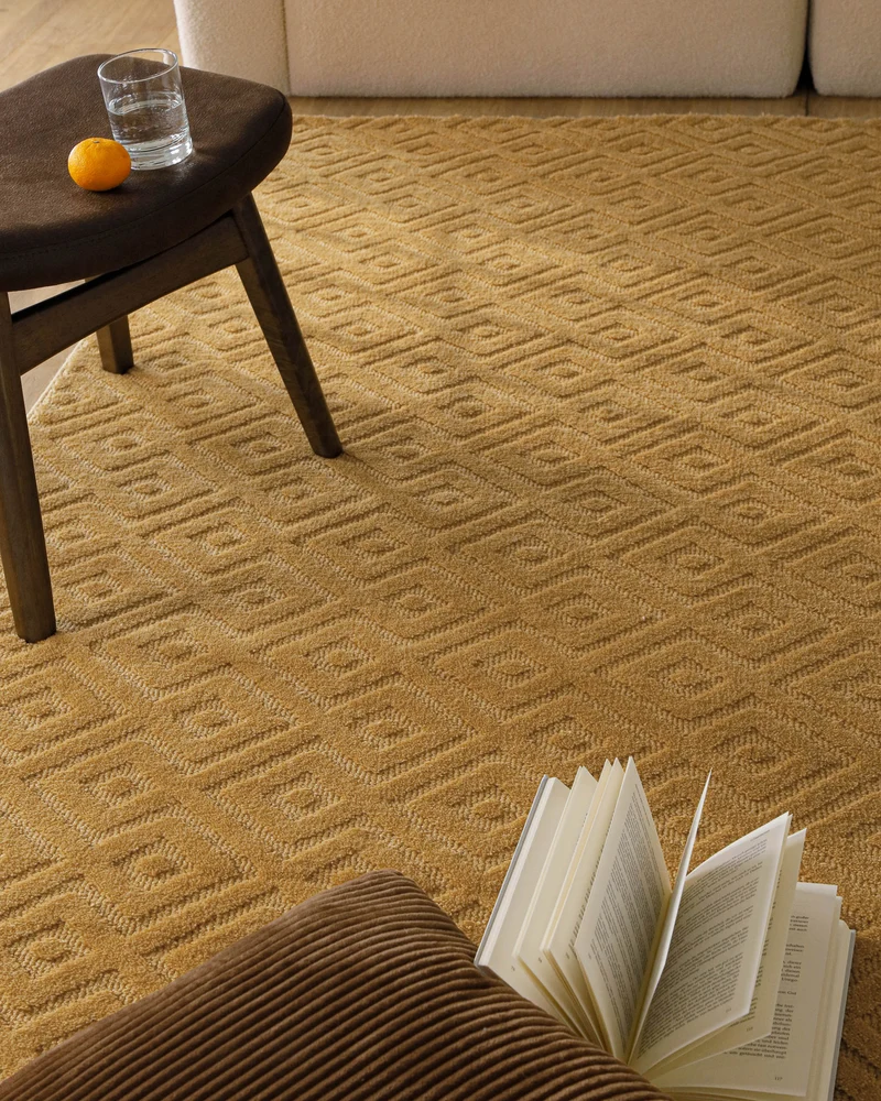 Kurzflor Teppich aus Schurwolle Karamell "Castello TWO" WECONhome