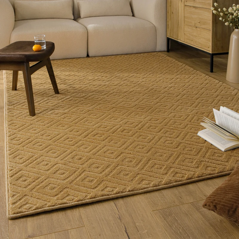 Kurzflor Teppich aus Schurwolle Karamell "Castello TWO" WECONhome