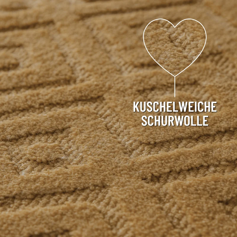 Kurzflor Teppich aus Schurwolle Karamell "Castello TWO" WECONhome