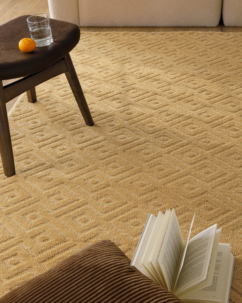 Kurzflor Teppich aus Schurwolle Sand Beige "Castello TWO" WECONhome
