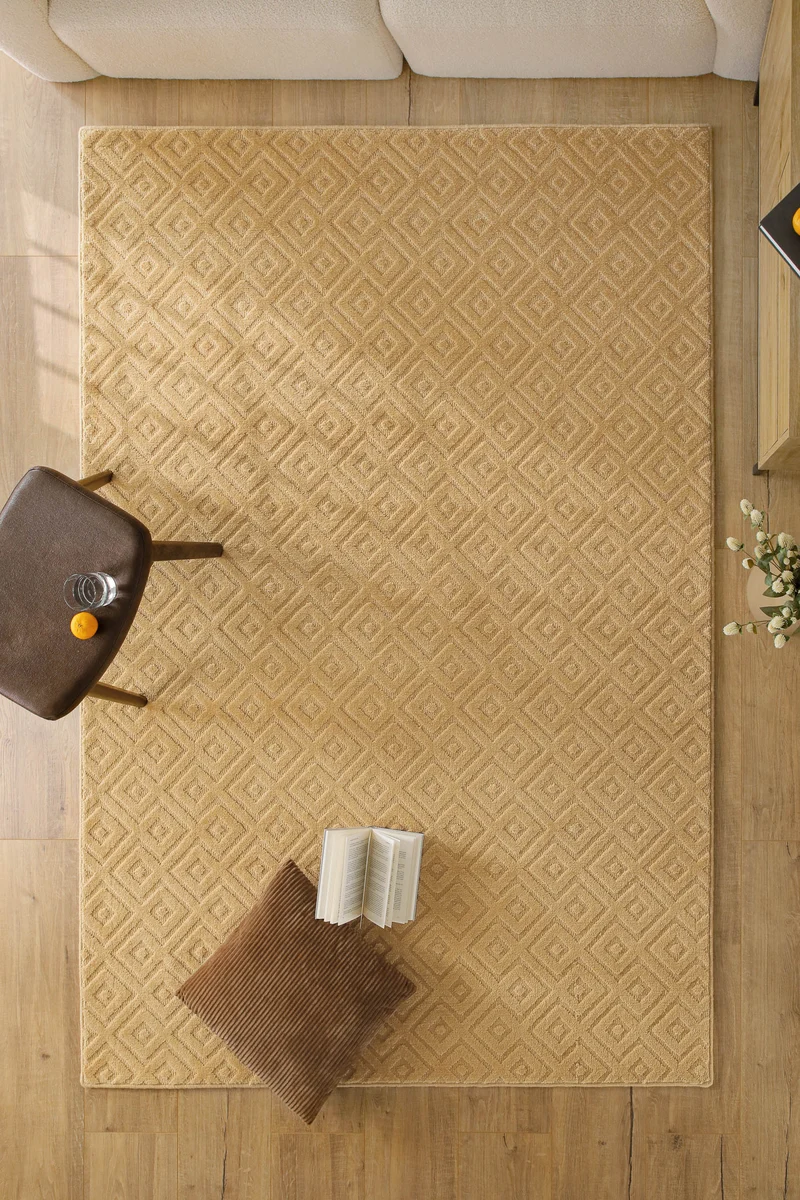 Kurzflor Teppich aus Schurwolle Sand Beige "Castello TWO" WECONhome